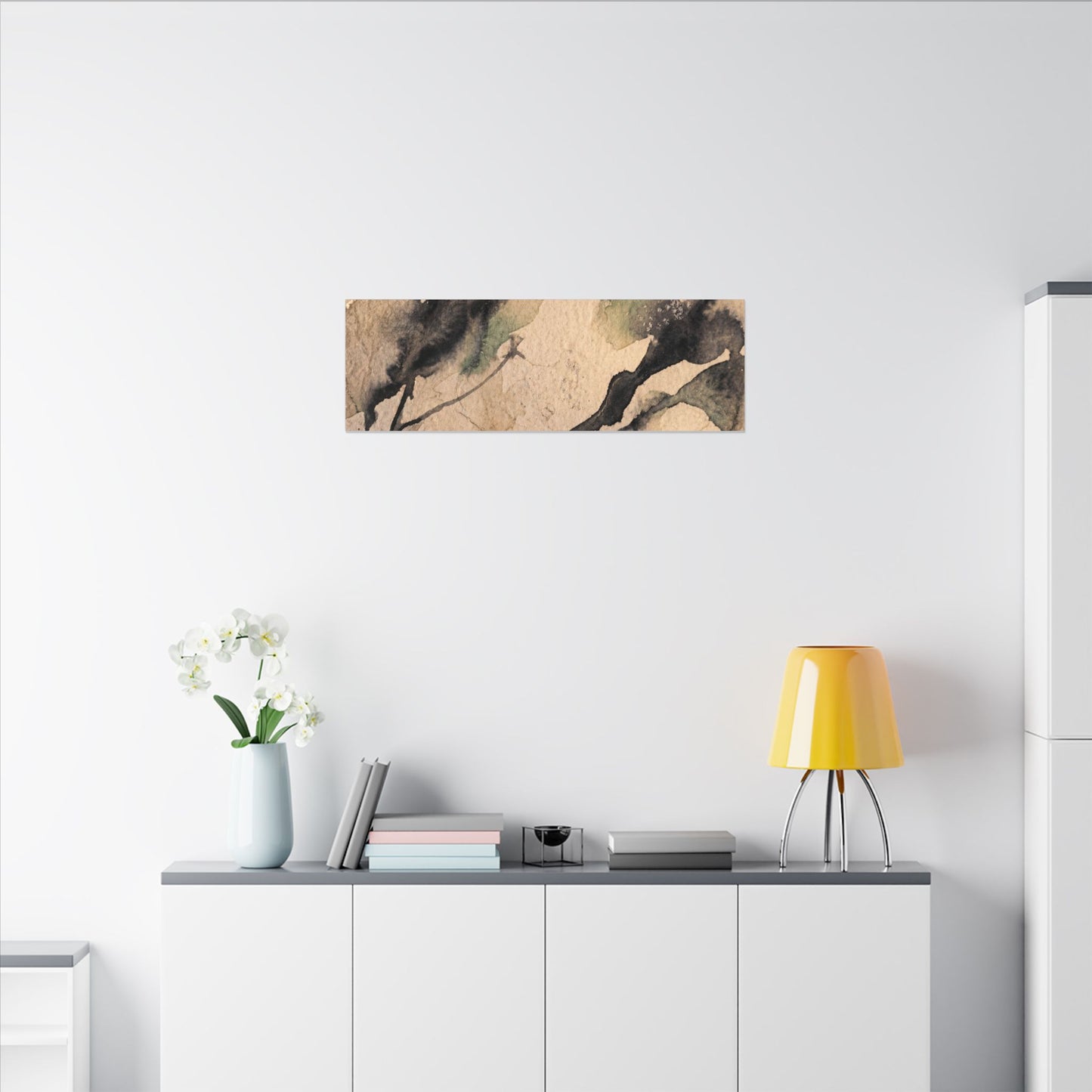 Japandi Shadow Play in Golden Hour | Watercolor Canvas Art