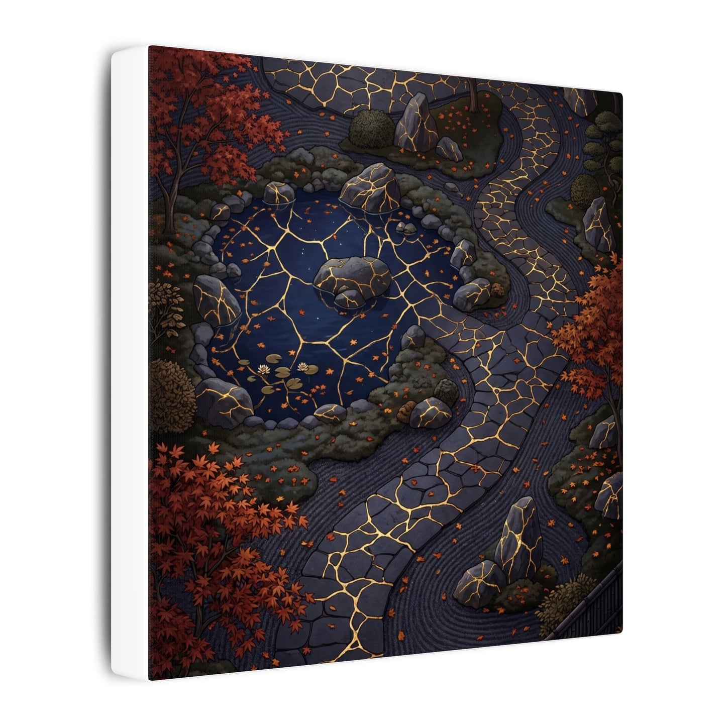 Moonlit Garden Gold Vein Canvas Art | Resilient Kintsugi Art