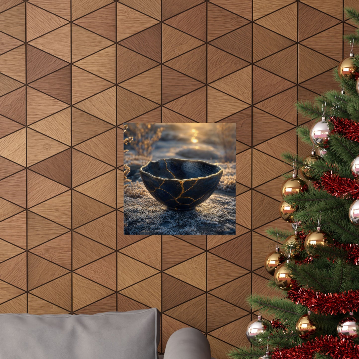 Kintsugi Ceramic Bowl in Golden Hour | Gold Repair Wall Art Print