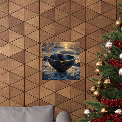 Kintsugi Ceramic Bowl in Golden Hour | Gold Repair Wall Art Print