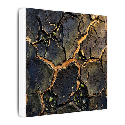 Cracked Earth Spring Canvas Art | Dark Japandi Atmospheric Design