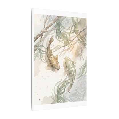 Koi Pond Canvas Art | Winter Japandi Watercolor Art