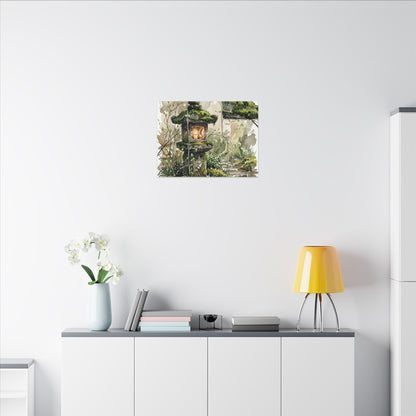 Stone Lantern Watercolor Canvas Art | Elegant Japandi Art