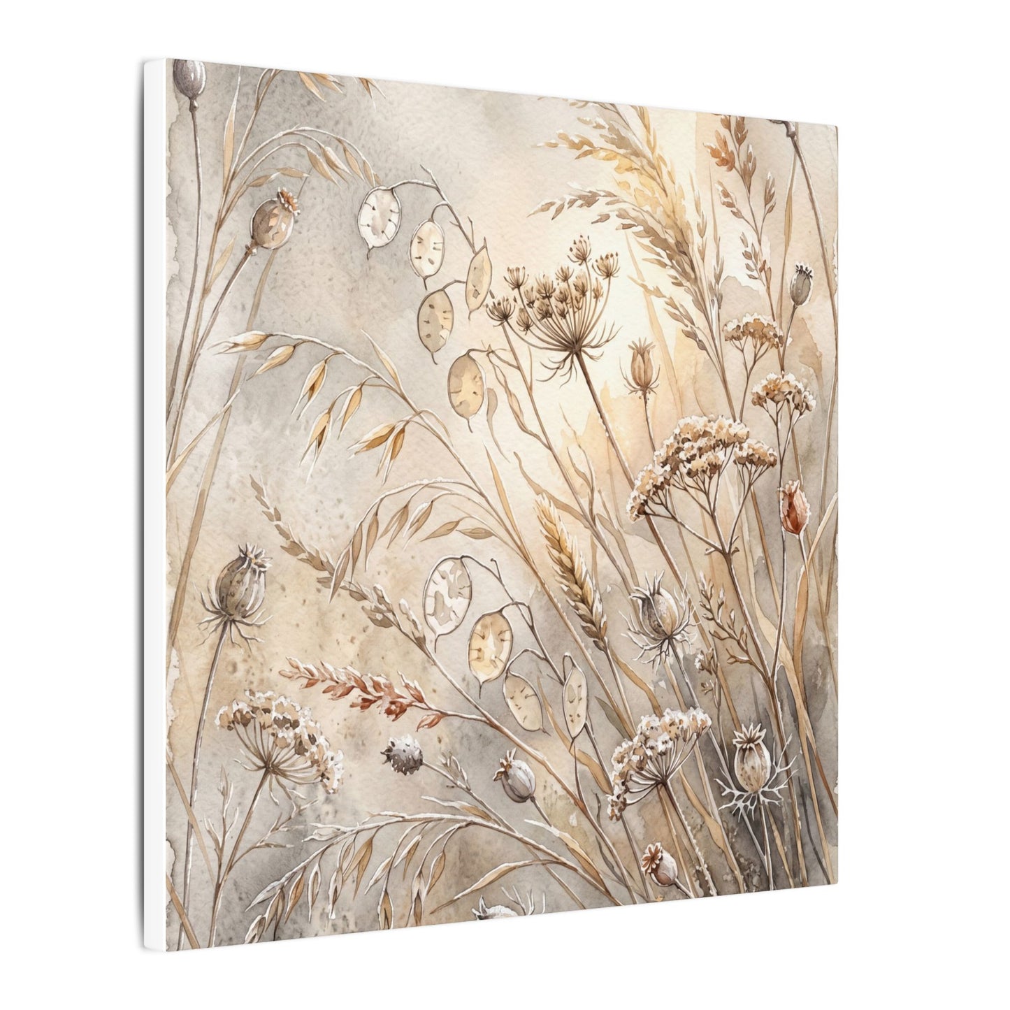 Winter Dried Flowers Watercolor Canvas Art | Warm Decor