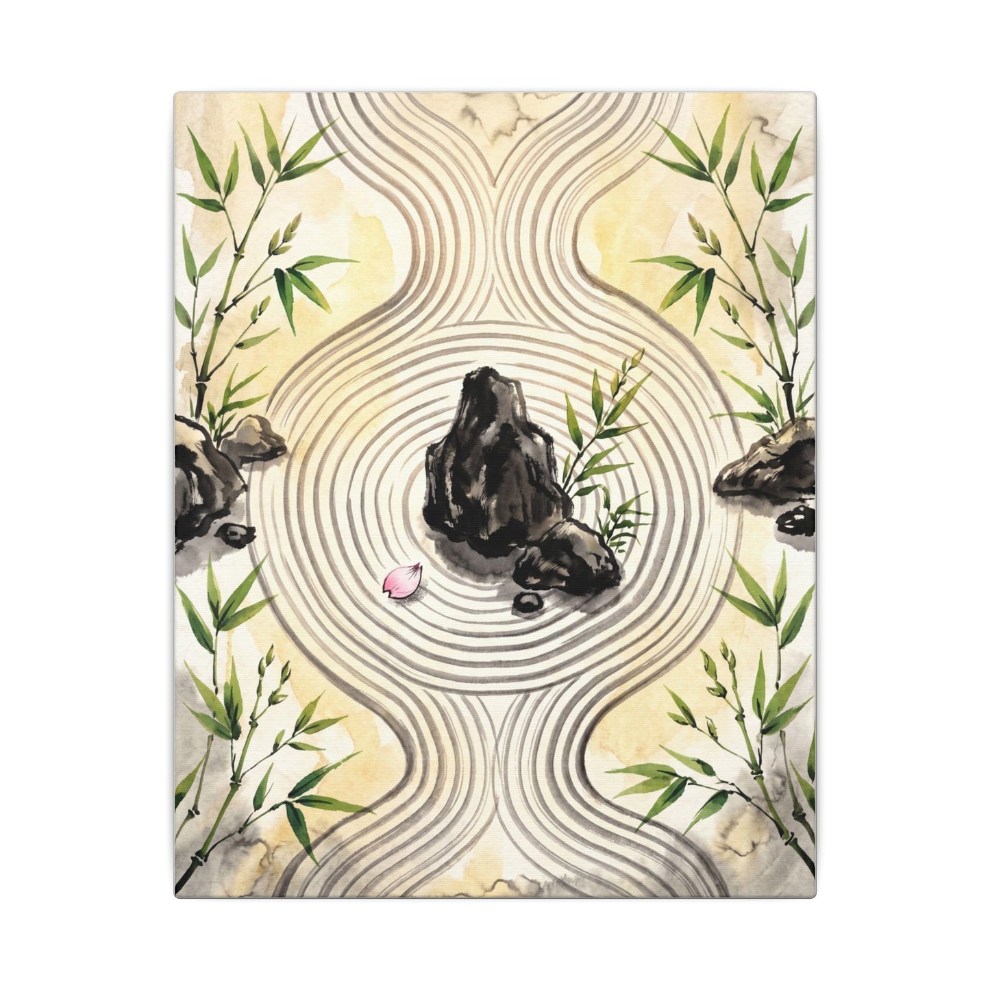 Zen Rock Garden in Golden Hour | Sumi E Canvas Art