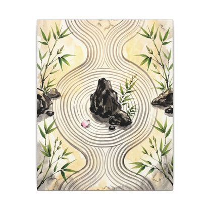 Zen Rock Garden in Golden Hour | Sumi E Canvas Art