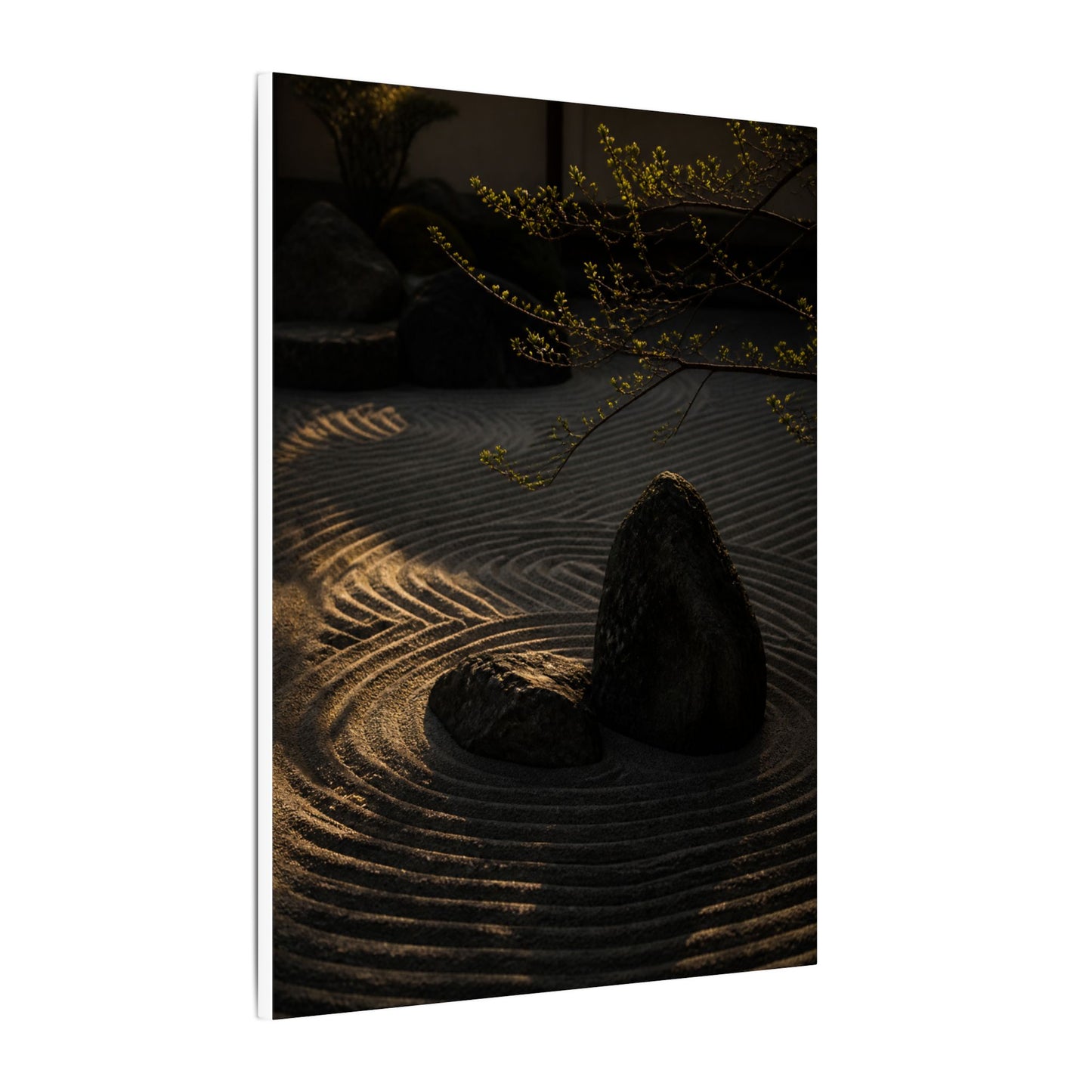Ma Rock Garden Canvas Art - Dark Japandi Shadow Zen
