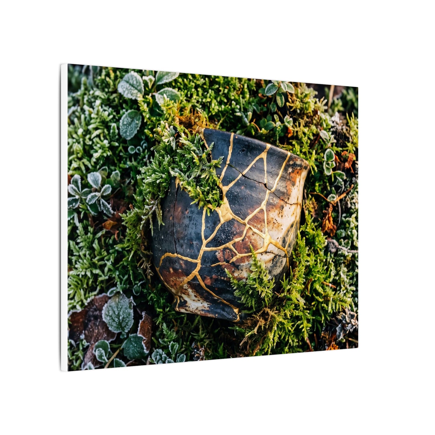 Artful Moss Close Up Canvas Art - Gold Repair Kintsugi