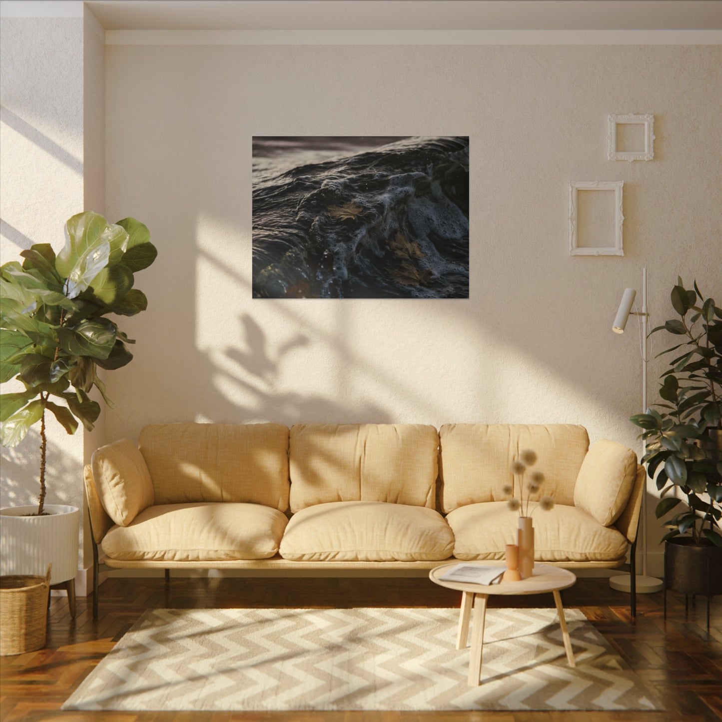 Dark Japandi Ocean Wave in Dawn | Moody Minimal Canvas Art