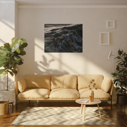 Dark Japandi Ocean Wave in Dawn | Moody Minimal Canvas Art