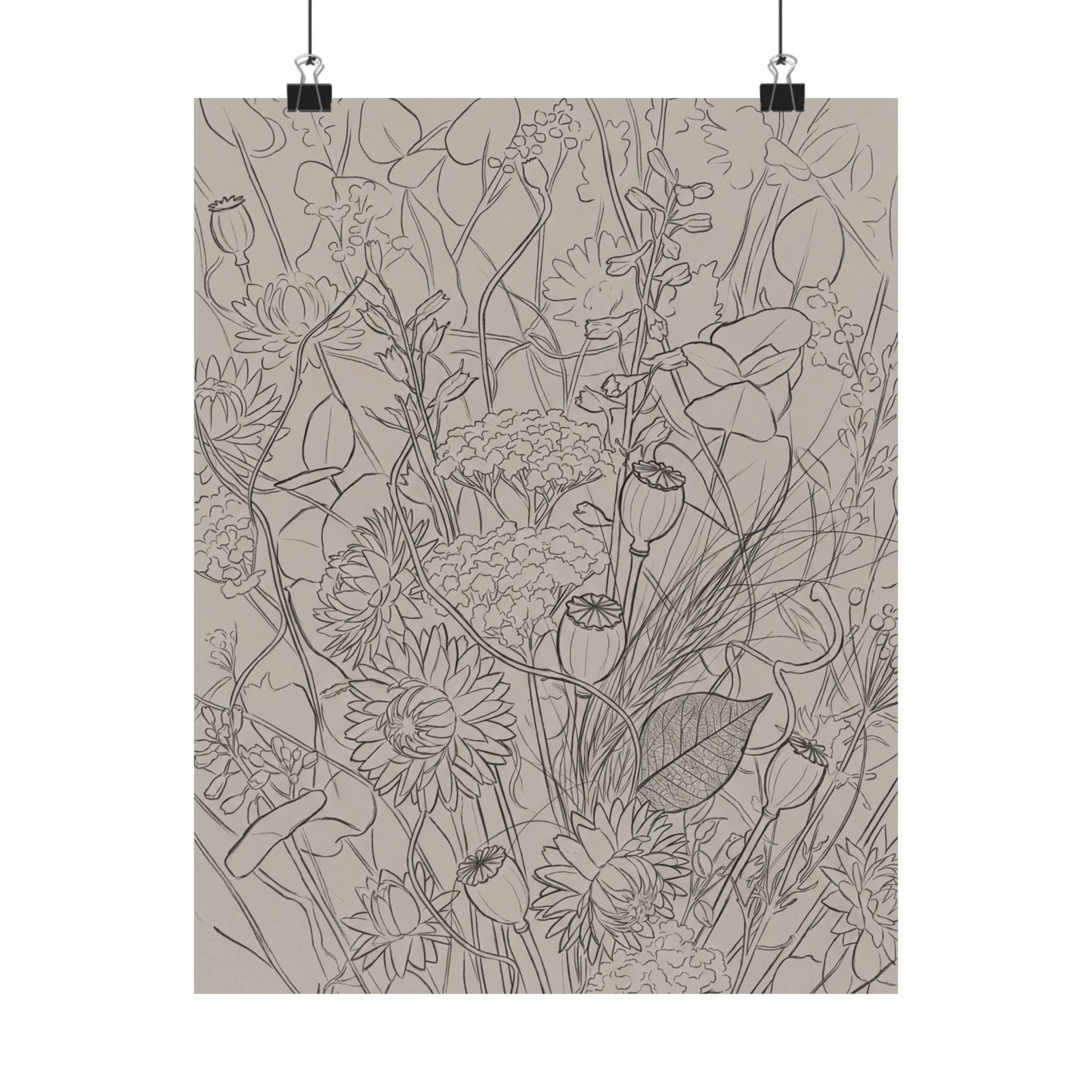 Summer Dried Flowers Minimal Line Wall Art Print | Cozy Decor