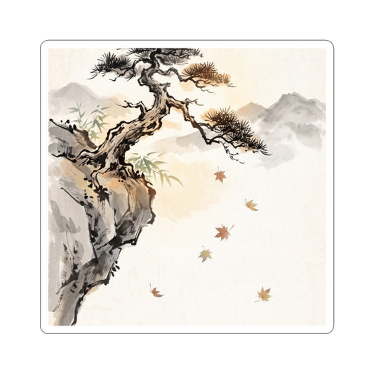 Zen Pine Tree in Golden Hour | Sumi E Sticker
