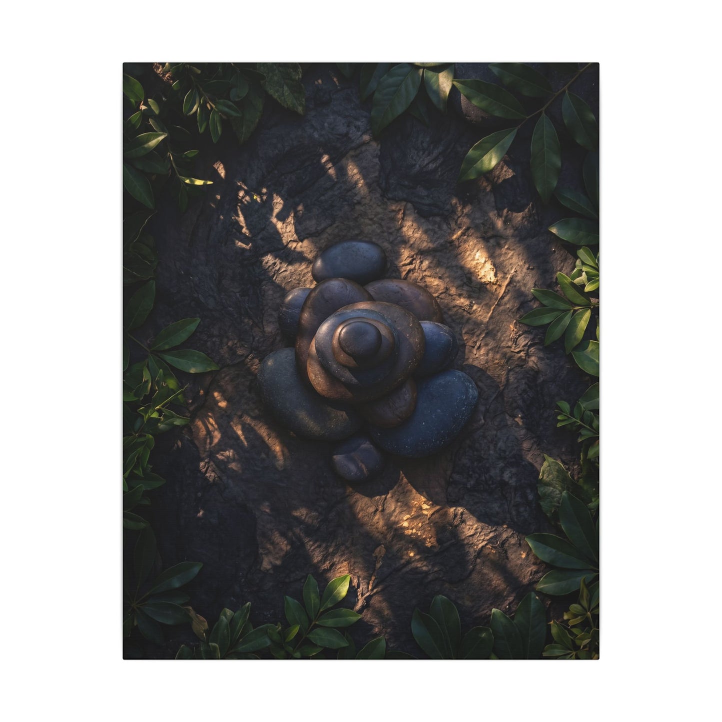 Ma River Stones Canvas Art - Dark Japandi Dark Texture