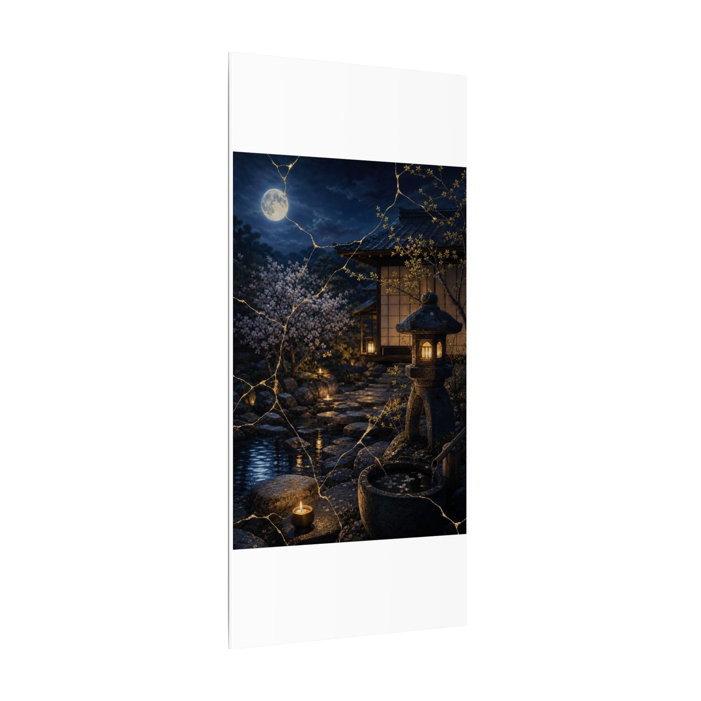 Seijaku Moonlit Garden Canvas Art - Kintsugi Gold Vein