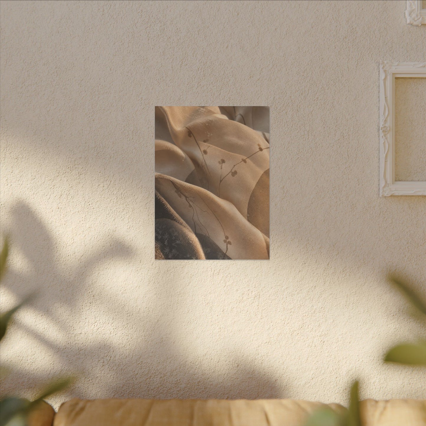 Japandi Silk Drape in Golden Hour | Japanese Pattern Canvas Art