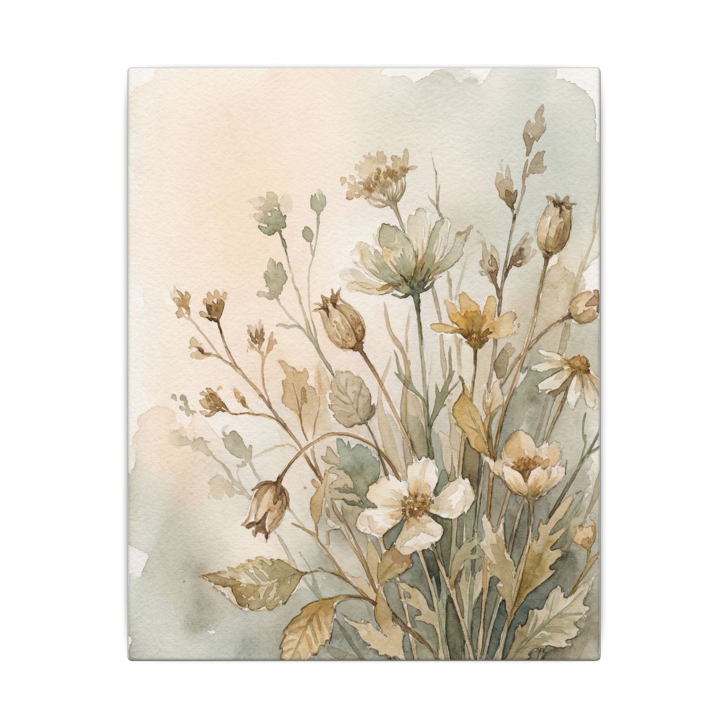 Summer Dried Flowers Watercolor Canvas Art | Elegant Decor