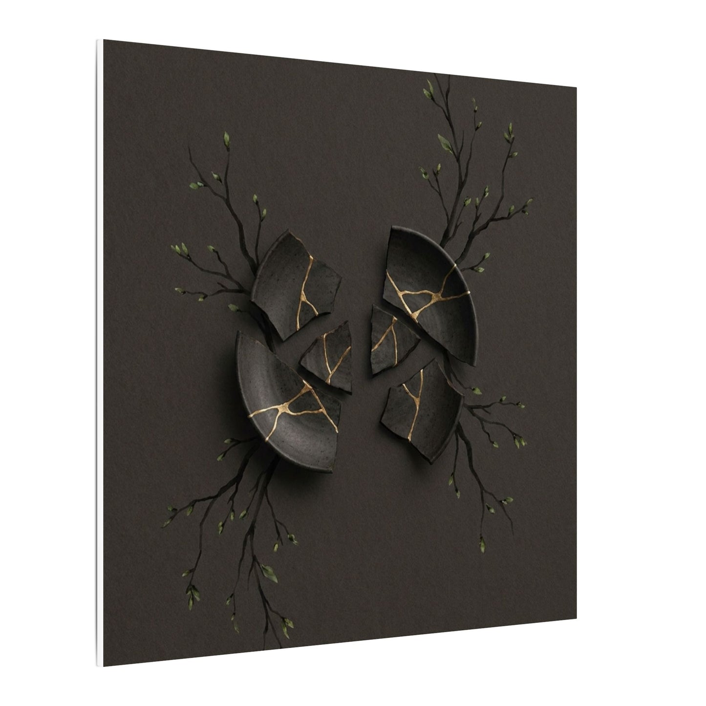 Sophisticated Broken Pottery Canvas Art - Charcoal Ink Dark Japandi