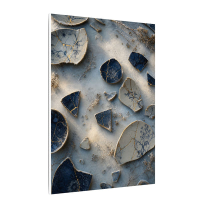 Broken Pottery Canvas Art | Winter Kintsugi Gold Vein Art