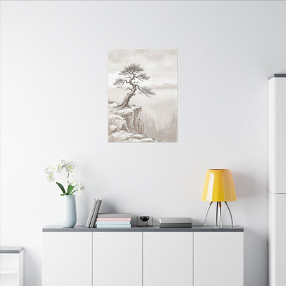 Neutral Pine Tree Canvas Art - Minimal Line Japandi