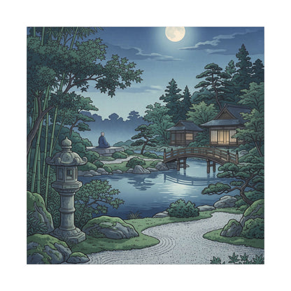 Summer Moonlit Garden Ukiyo E Inspired Canvas Art | Serene Decor