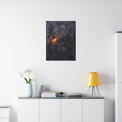Winter Rust Patina Charcoal Ink Canvas Art | Atmospheric Decor