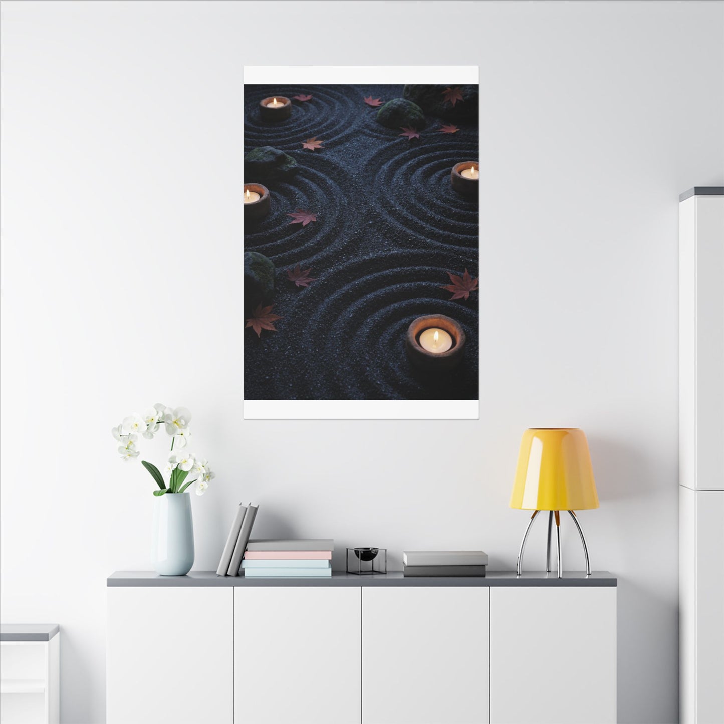Seijaku Rock Garden Canvas Art - Dark Japandi Dark Texture