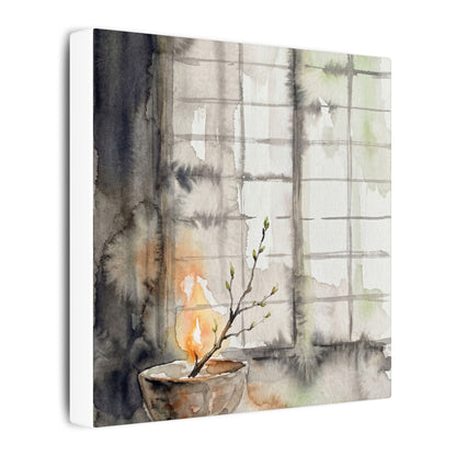 Shoji Screen Canvas Art | Spring Japandi Watercolor Art