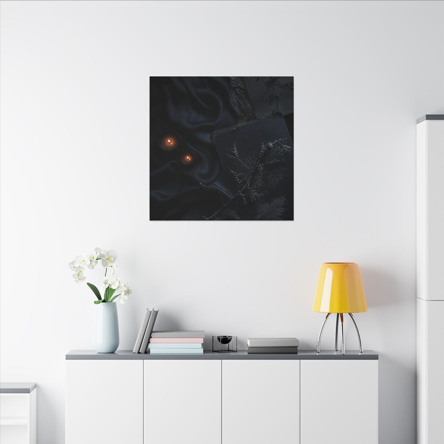 Candlelight Silk Drape Canvas Art - Dark Japandi Kanso