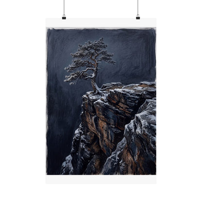Sophisticated Pine Tree Wall Art Print - Dark Texture Dark Japandi