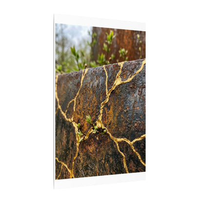 Mono No Aware Rust Patina Canvas Art - Kintsugi Gold Repair