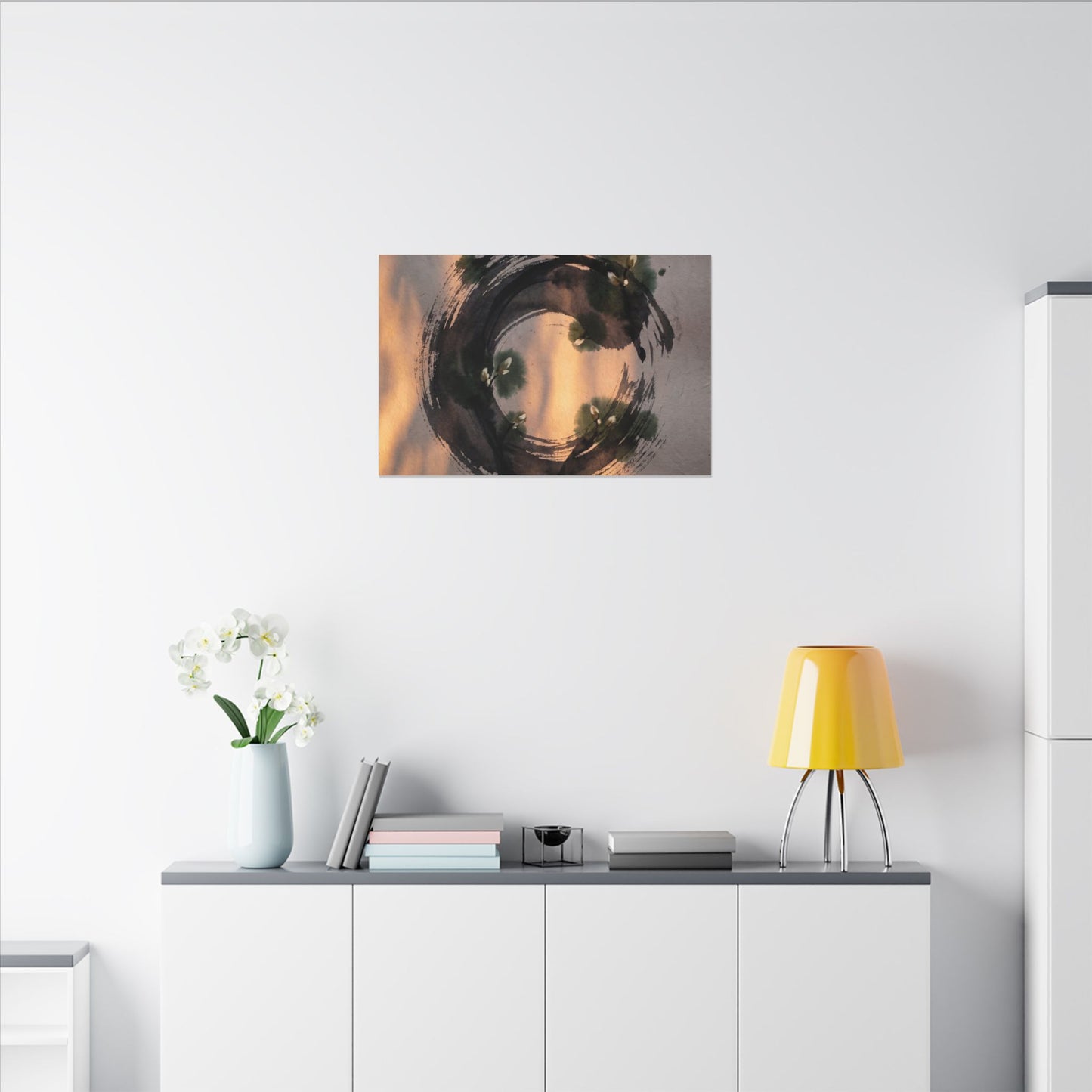 Ink Brushstroke Spring Canvas Art | Dark Japandi Bold Design