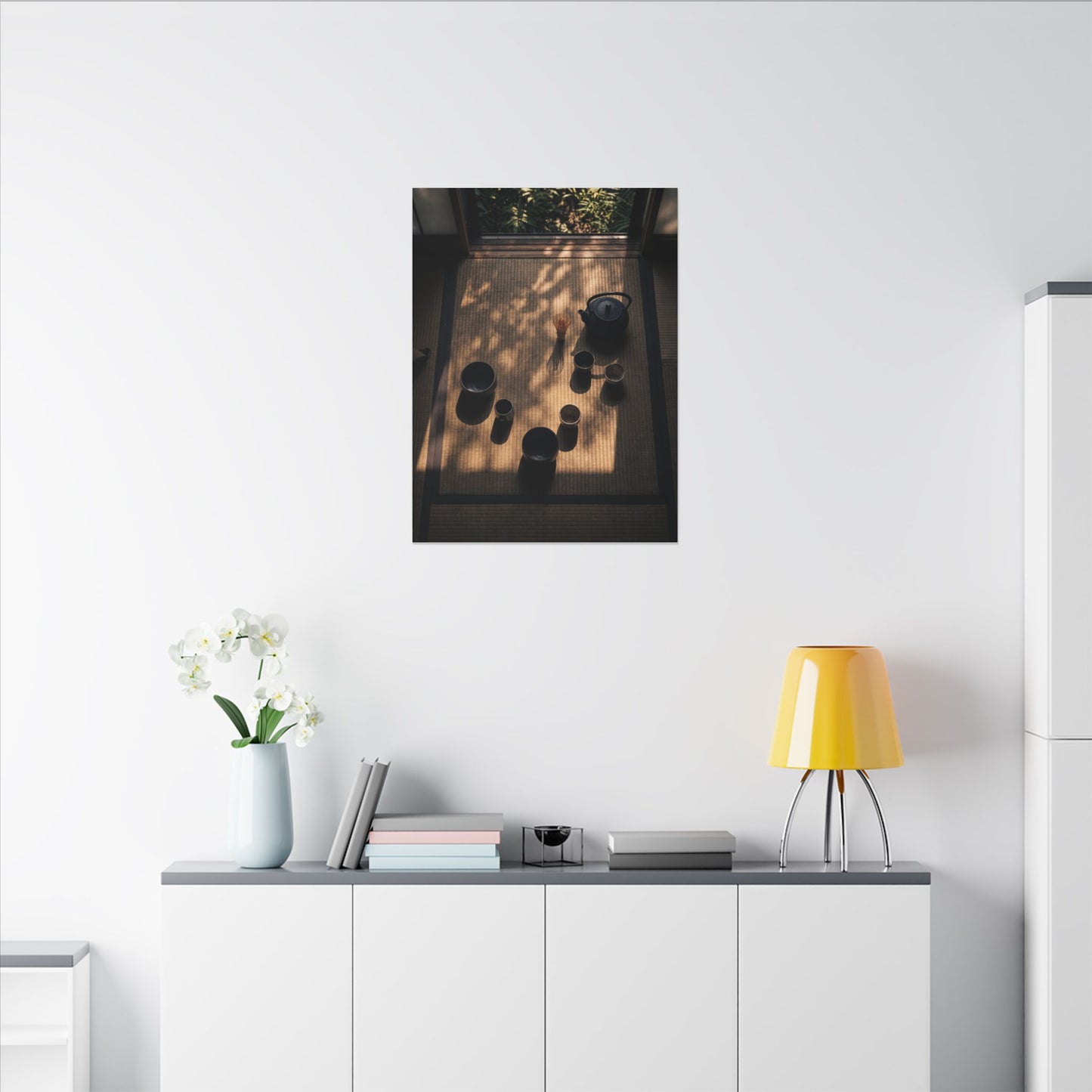 Shibui Tea Ceremony Canvas Art - Dark Japandi Shadow Zen