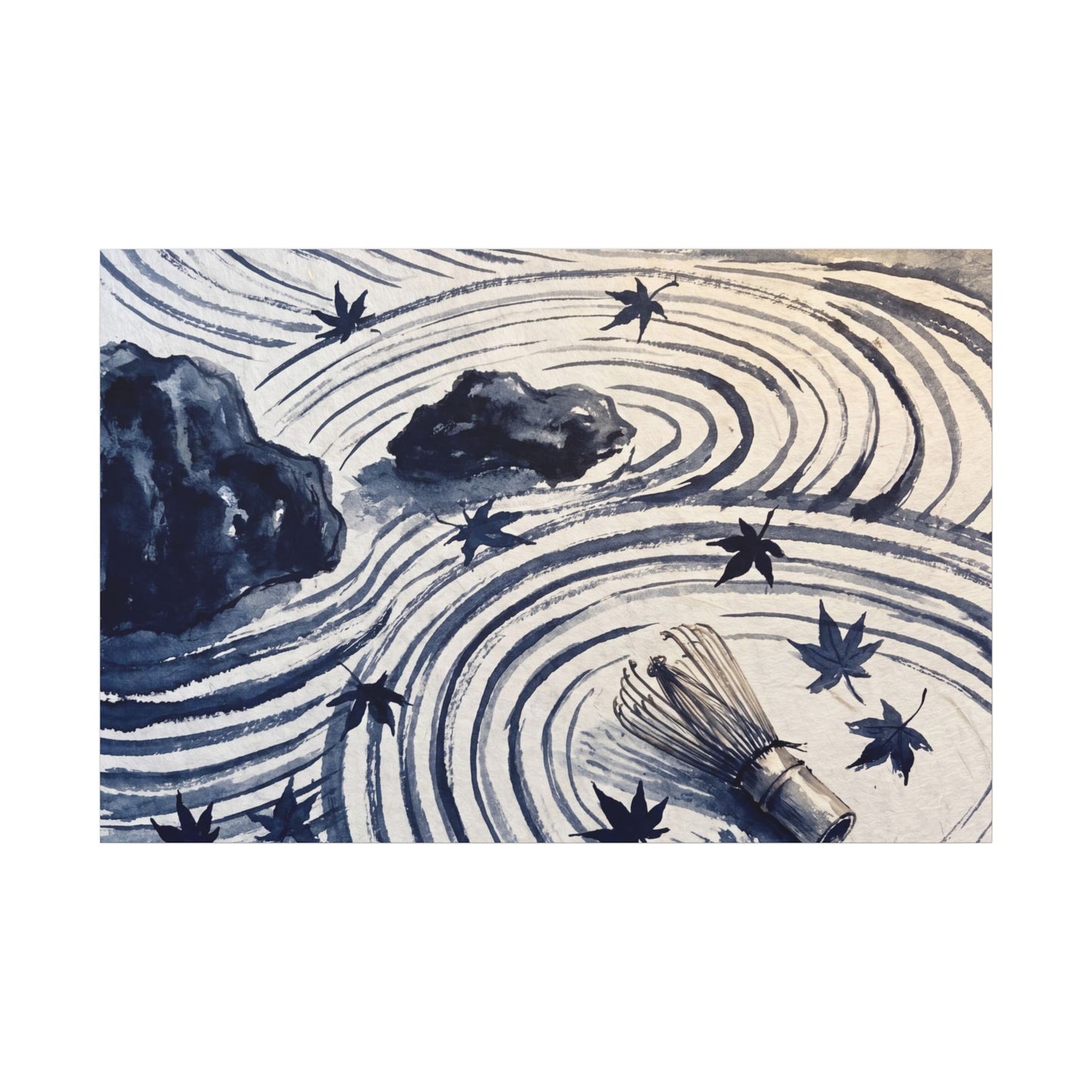 Zen Rock Garden in Golden Hour | Sumi E Canvas Art