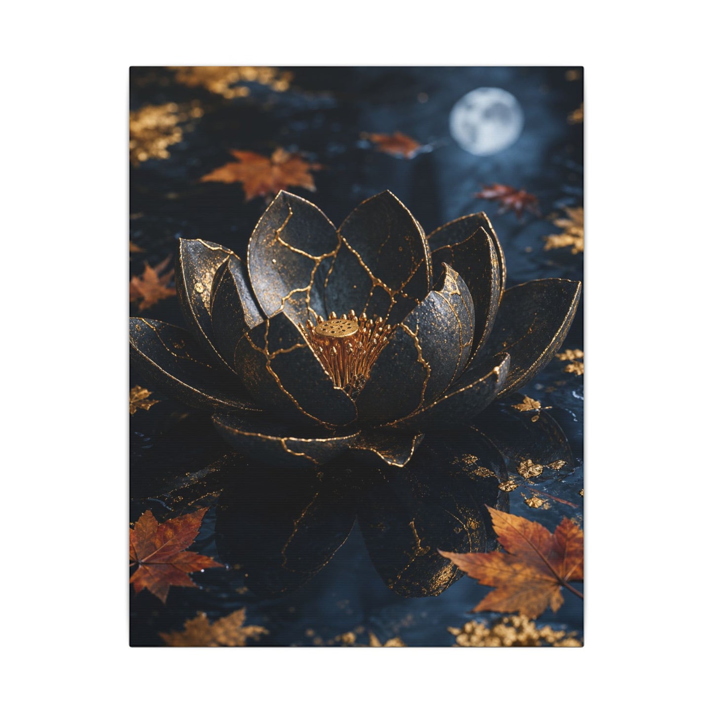 Moonlight Lotus Flower Canvas Art - Kintsugi Fukinsei