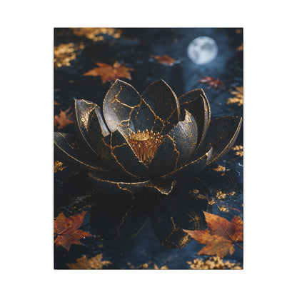 Moonlight Lotus Flower Canvas Art - Kintsugi Fukinsei