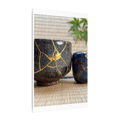 Tea Ceremony Crackle Gold Canvas Art | Philosophical Kintsugi Art