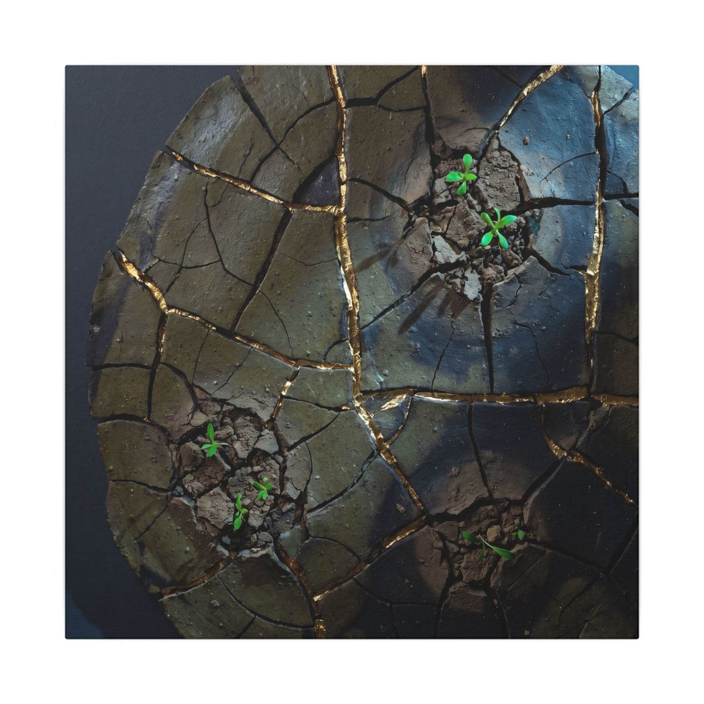 Dark Japandi Cracked Earth in Moonlight | Moody Minimal Canvas Art