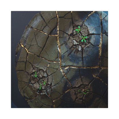 Dark Japandi Cracked Earth in Moonlight | Moody Minimal Canvas Art