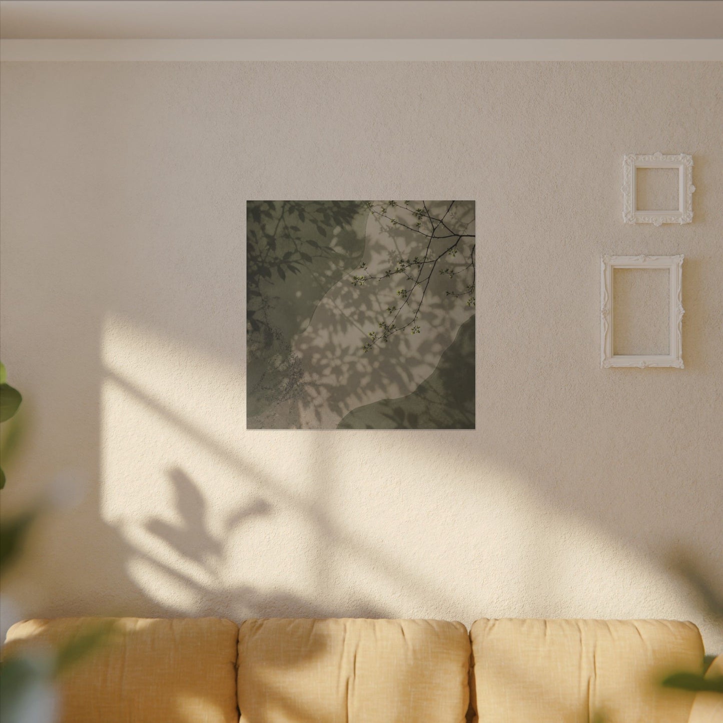 Neutral Shadow Play Canvas Art - Japanese Pattern Japandi