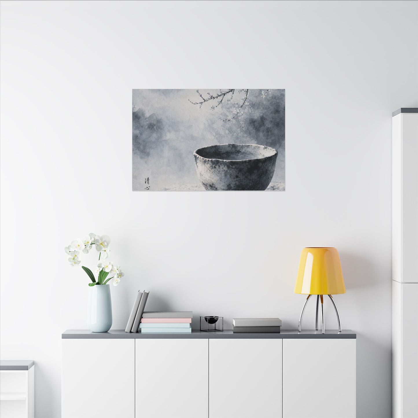 Seijaku Ceramic Bowl Canvas Art - Zen Sumi E