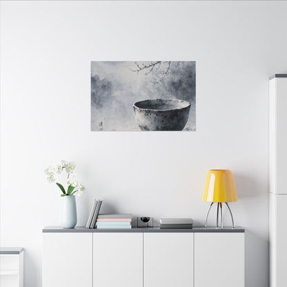 Seijaku Ceramic Bowl Canvas Art - Zen Sumi E