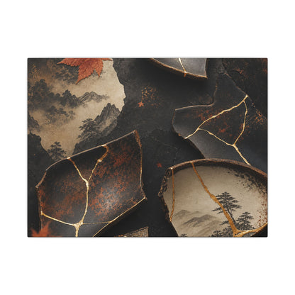 Broken Pottery Gold Vein Canvas Art | Philosophical Kintsugi Art