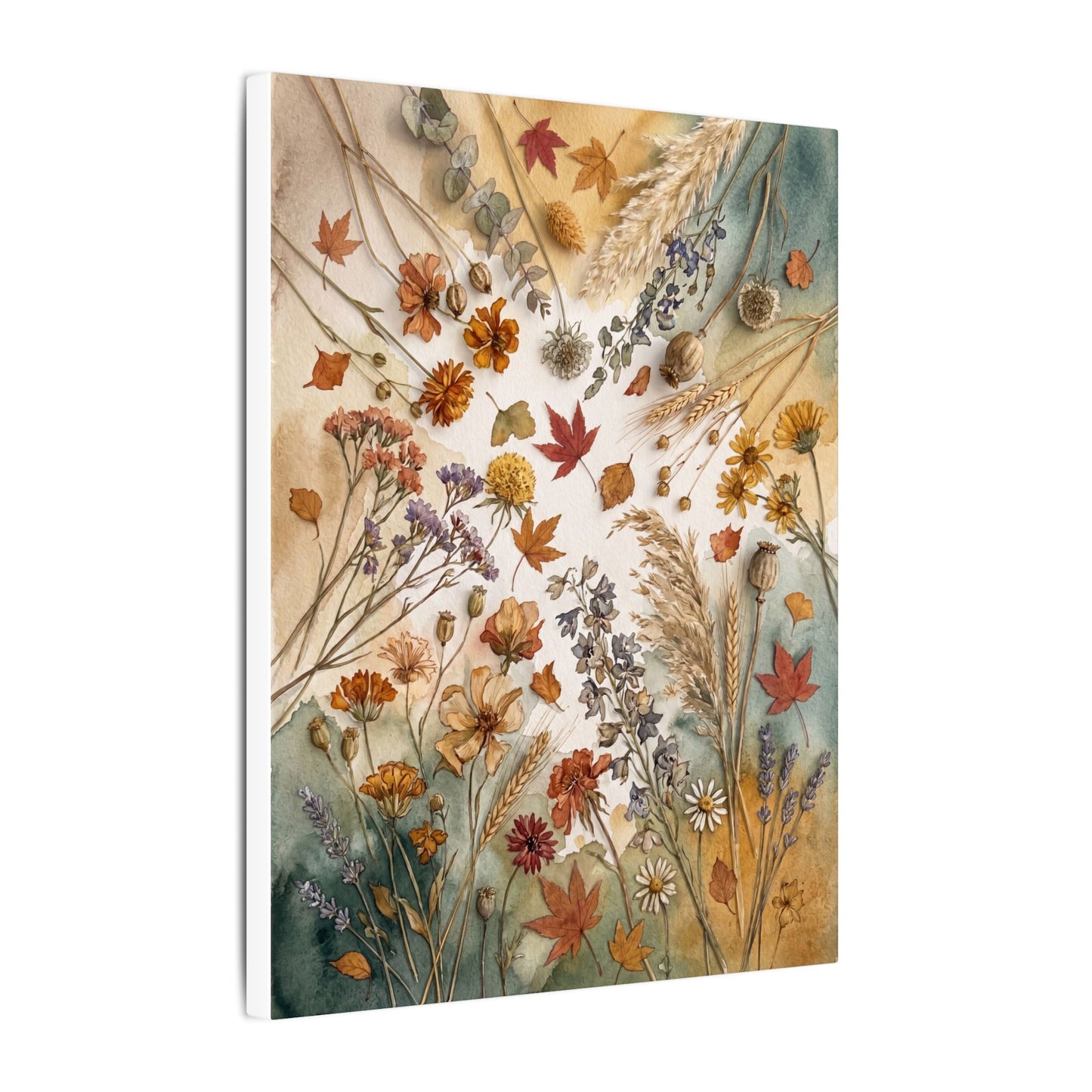 Dried Flowers Canvas Art | Autumn Japandi Watercolor Art