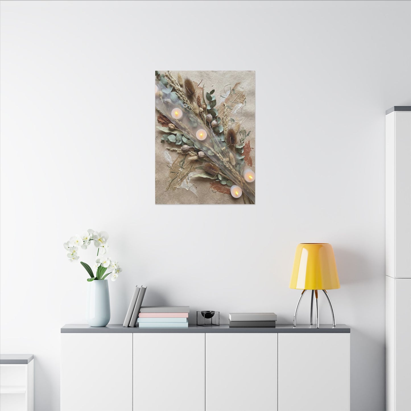 Candlelight Dried Flowers Canvas Art - Japandi Kanso
