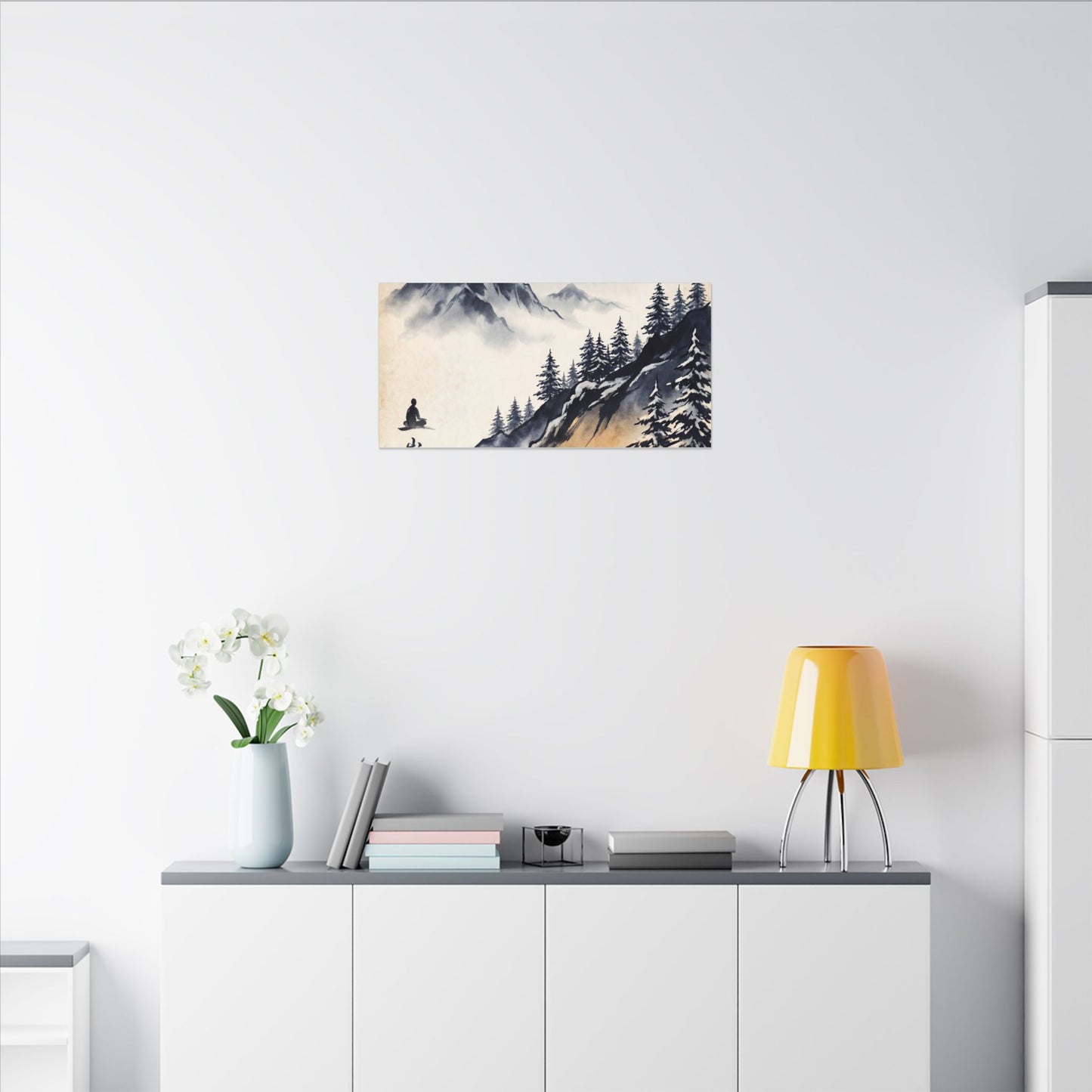 Mountain Mist Canvas Art | Winter Zen Ukiyo E Inspired Art