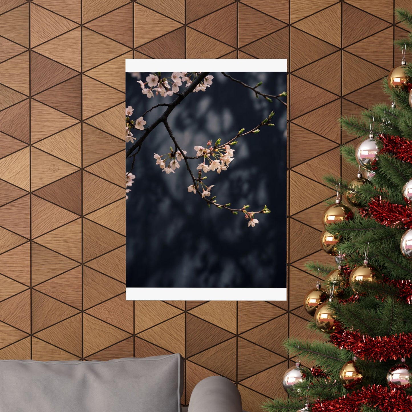 Dappled Cherry Blossom Wall Art Print - Dark Japandi Ma