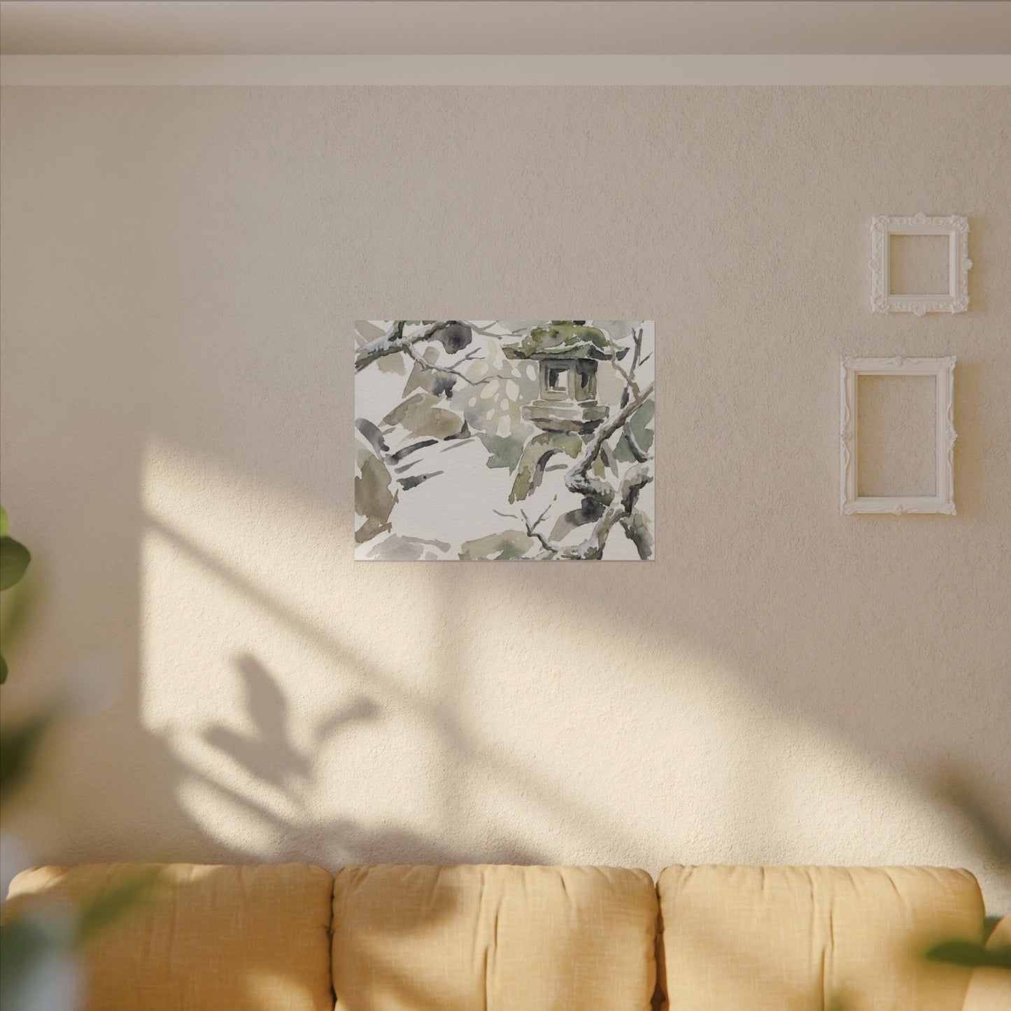 Elegant Stone Lantern Canvas Art - Watercolor Japandi