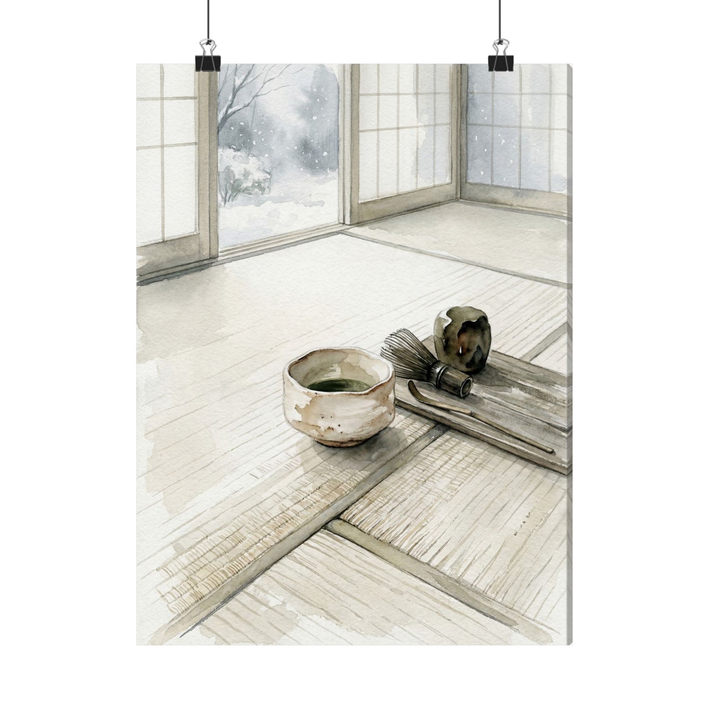 Japandi Tea Ceremony in Overcast | Watercolor Wall Art Print Art Print