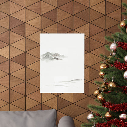Japandi Mountain Mist in Overcast | Minimal Line Wall Art Print