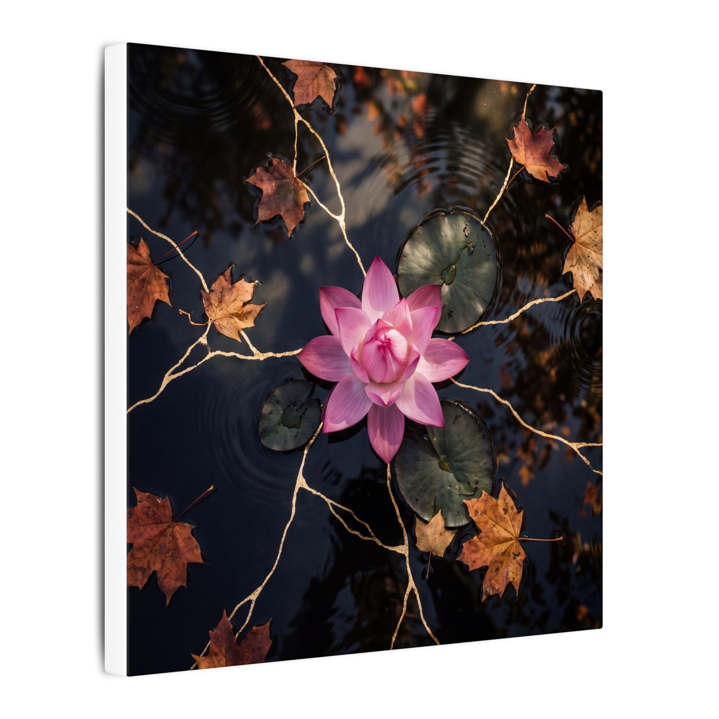 Ma Lotus Flower Canvas Art - Kintsugi Gold Vein